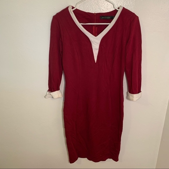 Mushare Midi Ponte Sheath Dress Crimson Cream - Picture 2 of 11